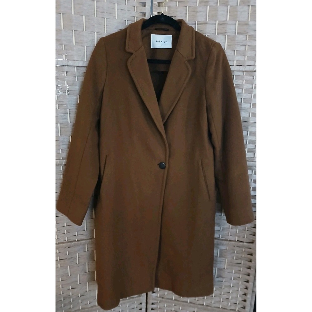 Aritzia Babaton Women's Wool Blend Camel Brown Mid-Thigh Coat Sz S